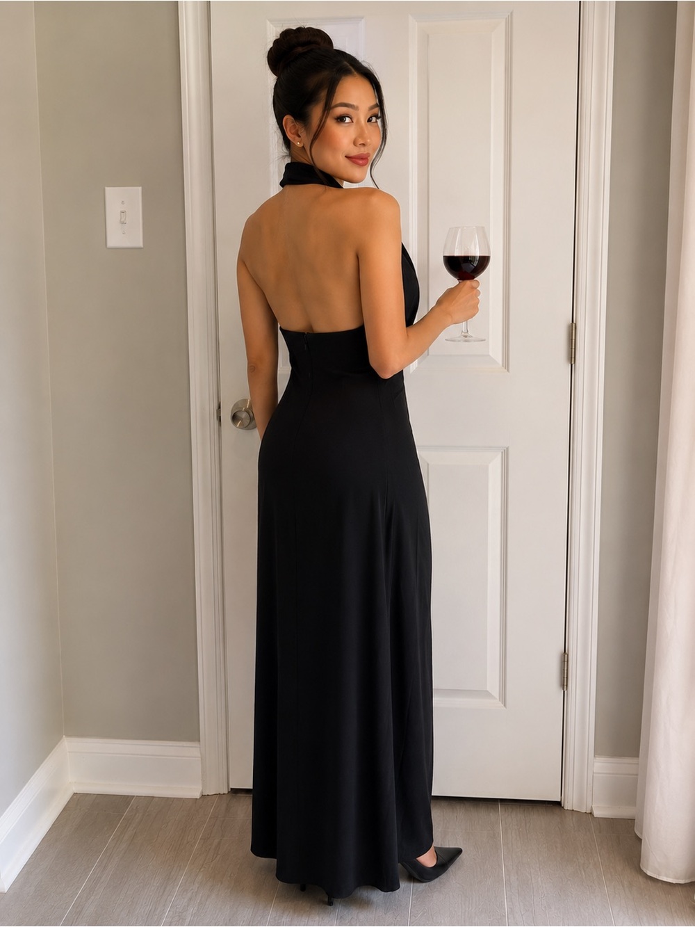 Classic ZARA Black Cowl Neck Maxi Dress M NWT